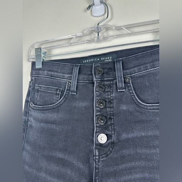 Veronica Beard Debbie Ankle Skinny High Rise Jeans Button Fly Black Wash 25 - Picture 2 of 7